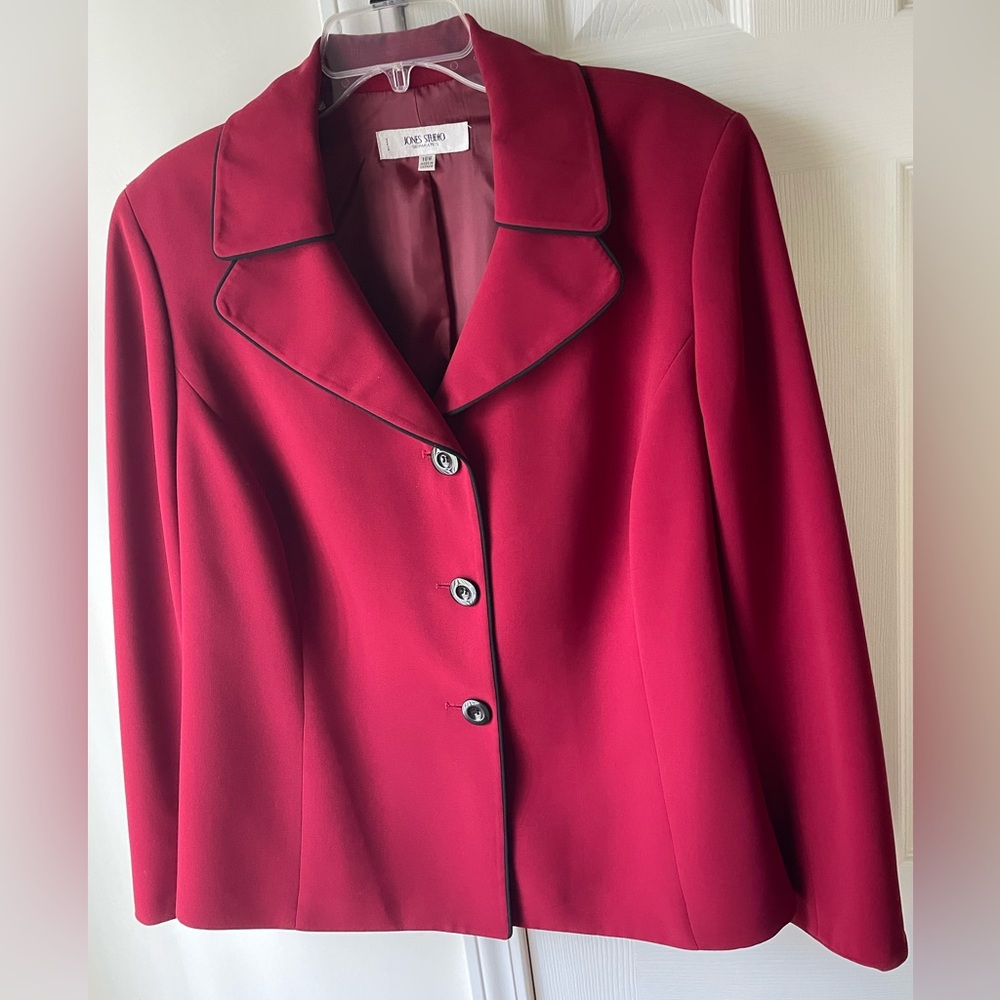 Jones Studio Scarlett Red Blazer with Black Trim